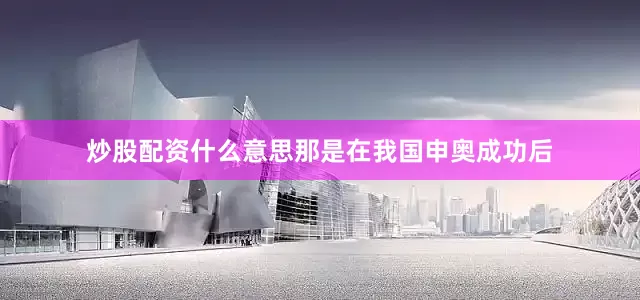 炒股配资什么意思那是在我国申奥成功后
